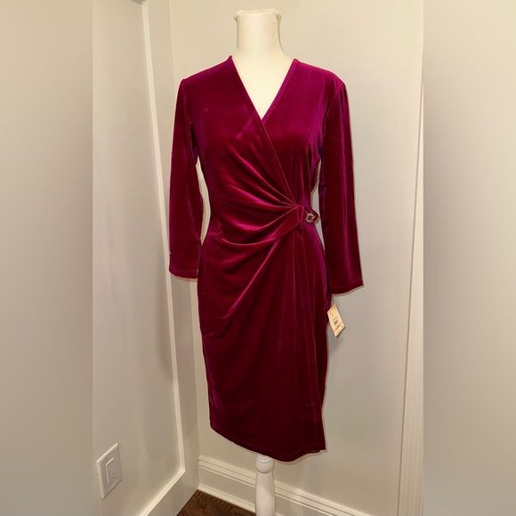 Anne Klein Wrap Velvet Dress - Picture 2 of 4